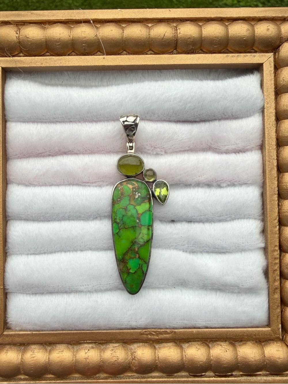 925 Sterling Silver Arya Green Copper Turquoise And Peridot Pendant